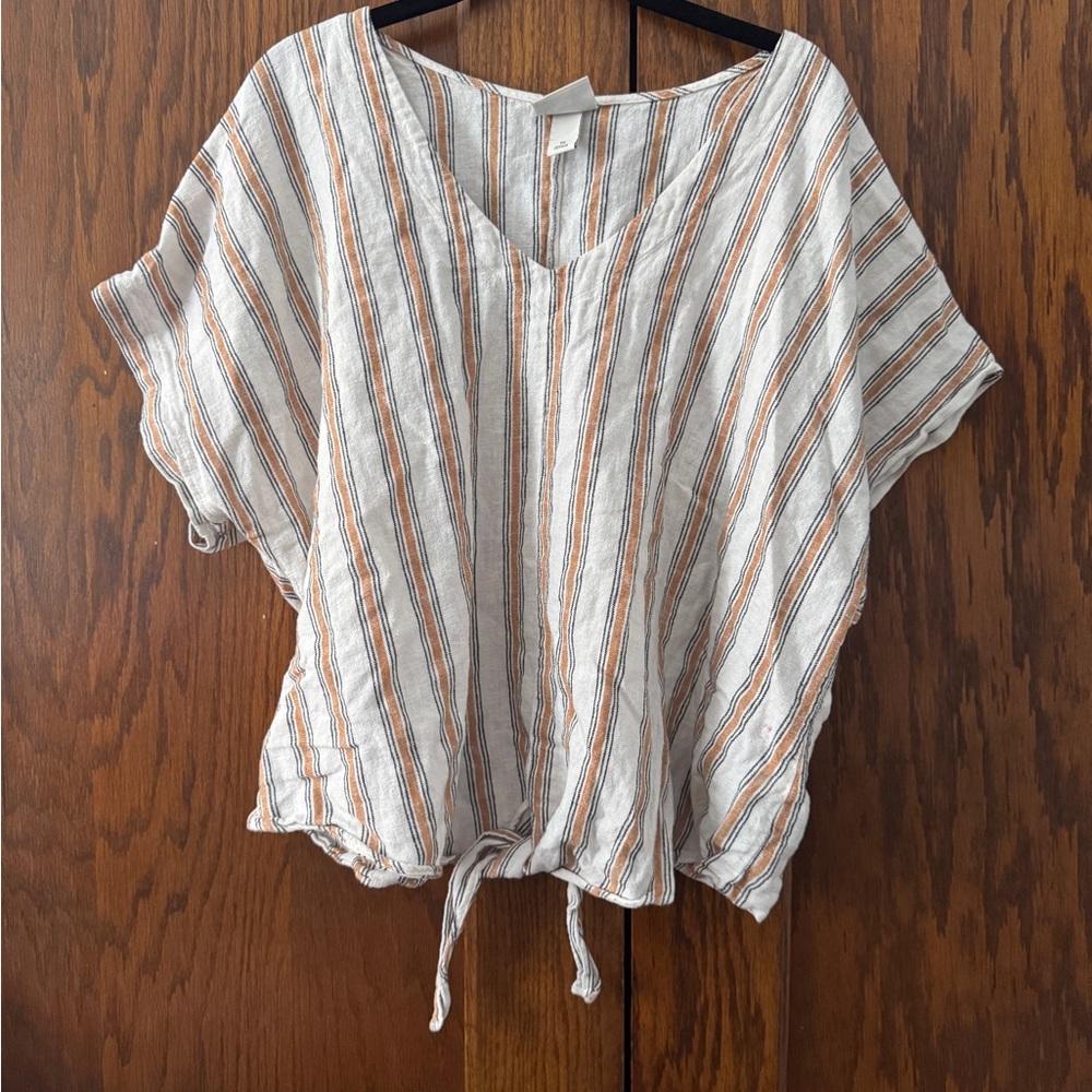 Striped V-Neck Tie-Front Top